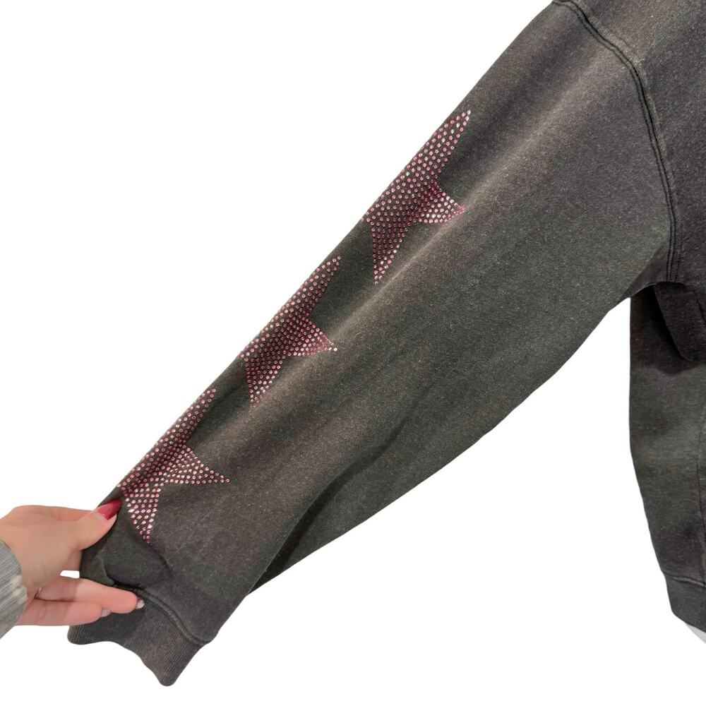 H.E.R. HER Charcoal Gray Pink Star Rhinestone Crew Neck Oversize Sweatshirt sz S - Picture 9 of 9